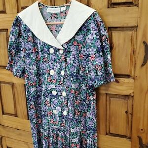 Small Motherhood Maternity Cotton Floral Dress White Collar Short Sleeve